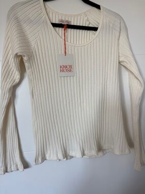 Knox Rose Ivory Ribbed Scoop Neck Long Sleeve Top